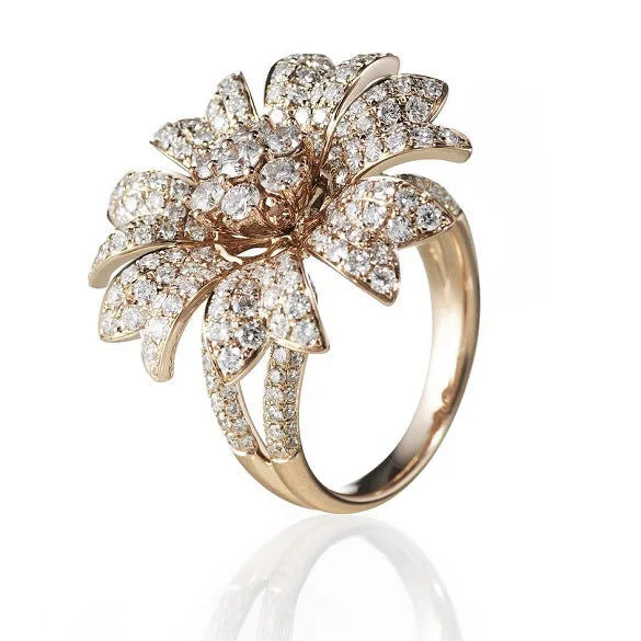 women’s platinum rings-Large Flower 18K Gold, Rosegold or Whitegold Ring w. Diamonds