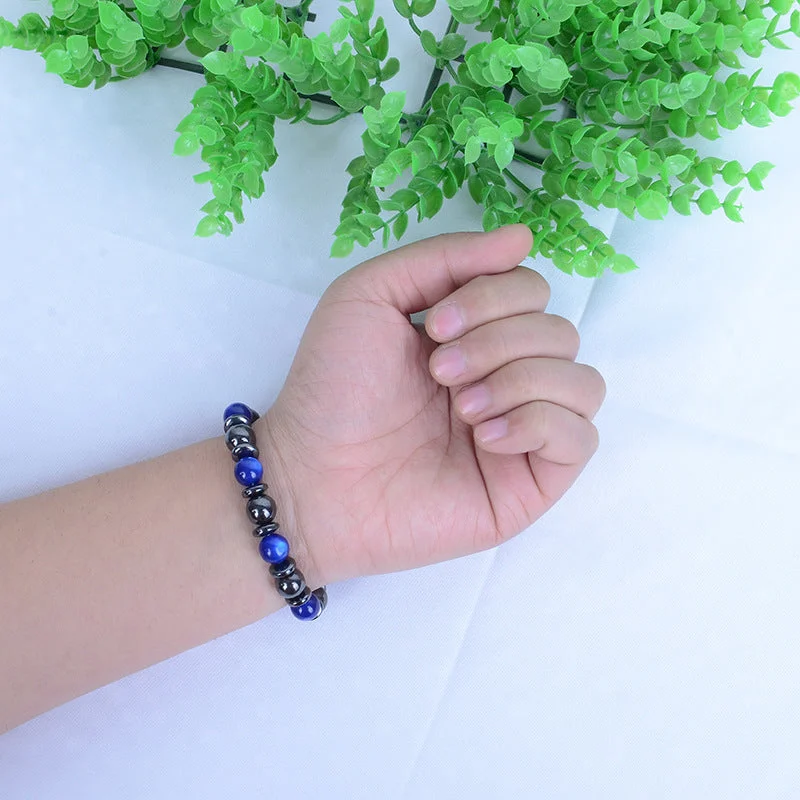 round Bead Mixed with Flat Beads Resin Cat's Eye Bracelet (Dark Blue)