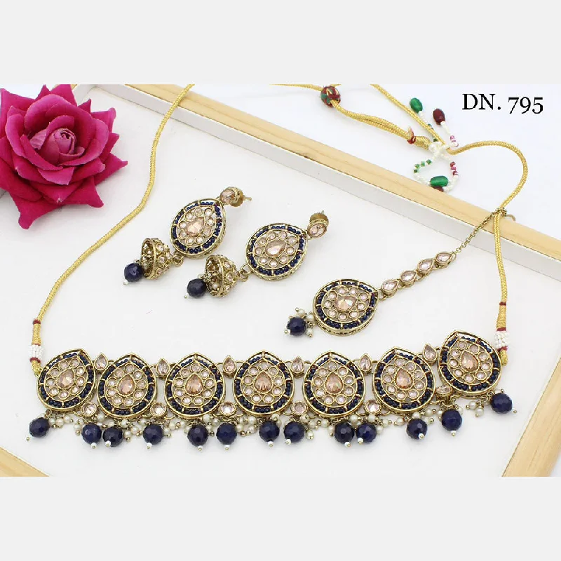 women’s shiny necklaces-India Art Kundan Stone & Beads Gold Plated Necklace Set