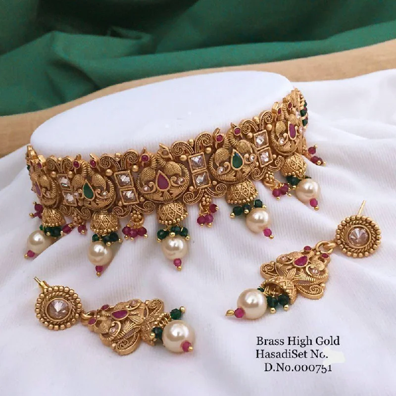 women’s wedding necklaces-Sai Fashion Gold Plated Kundan Choker Necklace Set