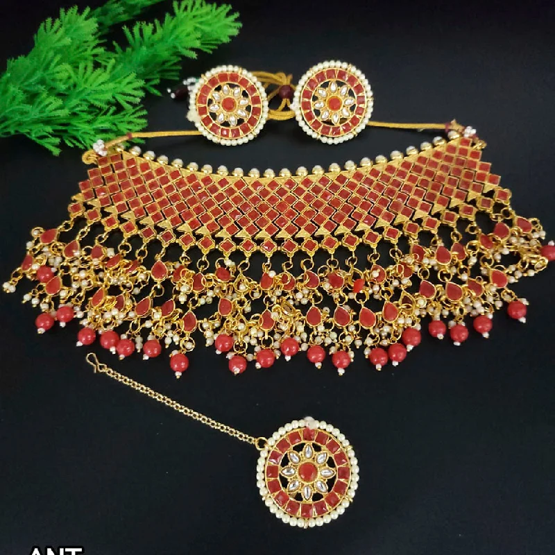 women’s silver statement necklaces-Lucentarts Jewellery Kundan Choker Necklace Set