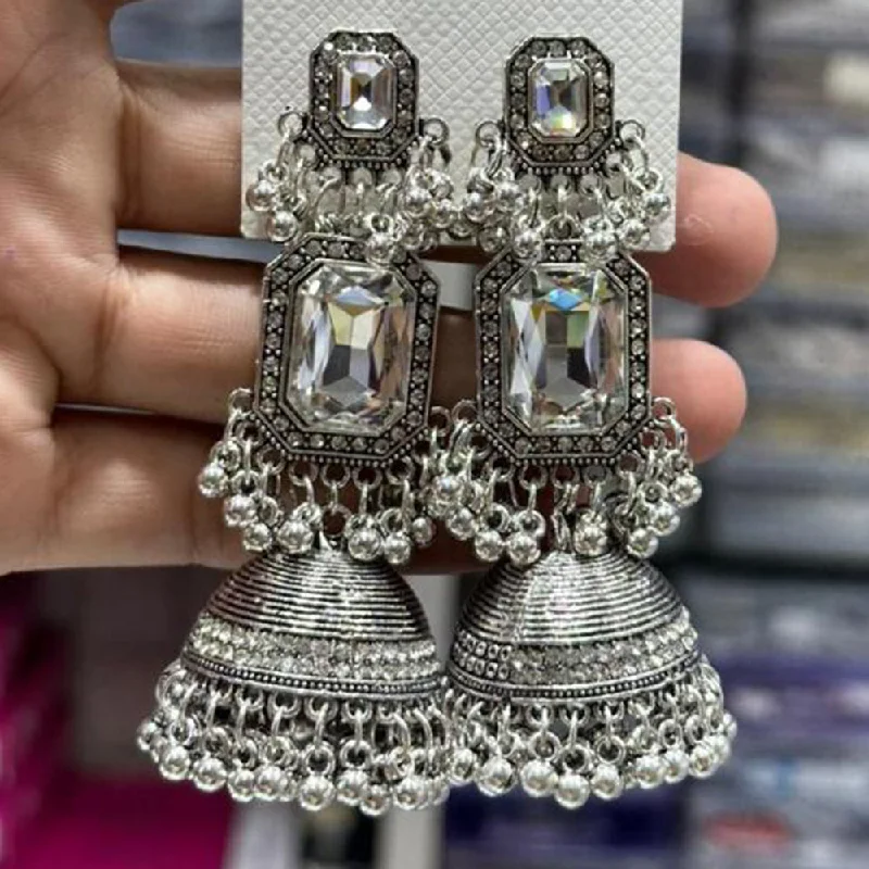 women’s bridal earrings-Manisha Jewellery Oxidised Plated Crystal Stone Jhumki