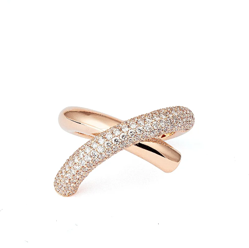 women’s handmade rings-Cross Loop Medium Half Pavé 18K Rosegold Ring w. Diamonds