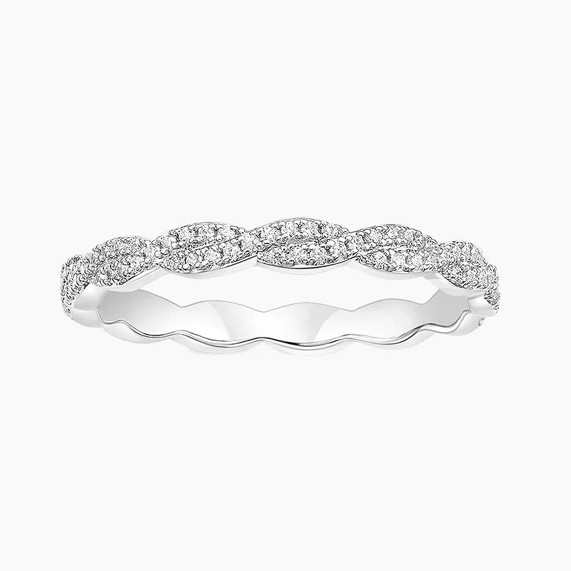 women’s conflict-free engagement rings-Woven Twisted Ribbon Pavé Eternity Wedding Ring