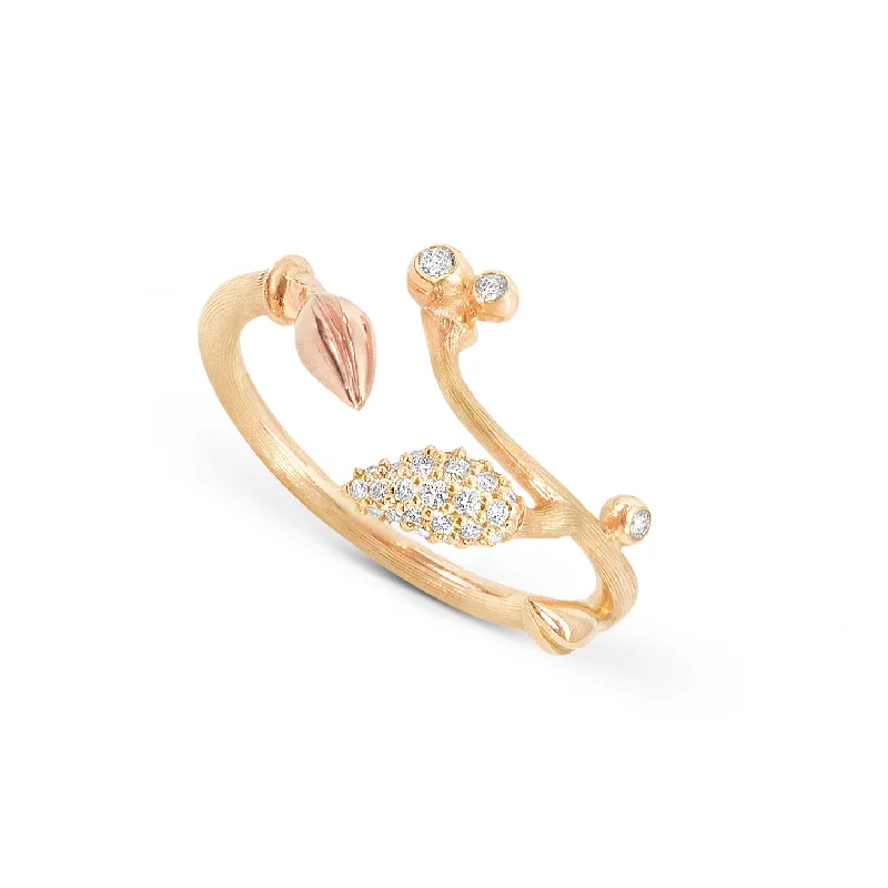 women’s gold stacking rings-Blooming 18K Gold Ring w. Diamonds