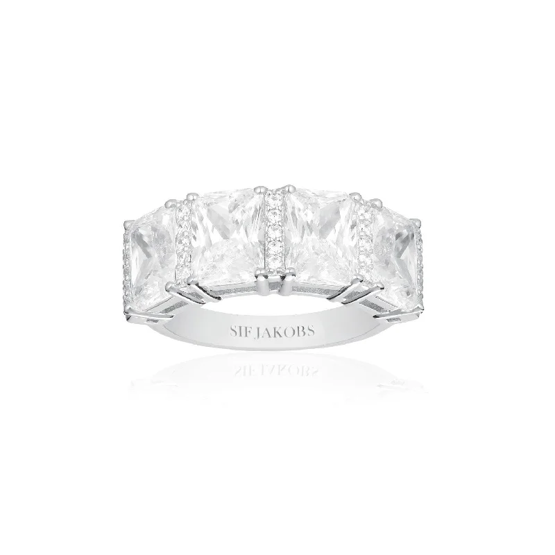 women’s engraved silver rings-Roccanova Altro Quattro Silver Ring w. Zirconias