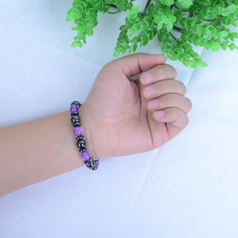 round Bead Mixed with Flat Beads Resin Cat's Eye Bracelet (Violet)