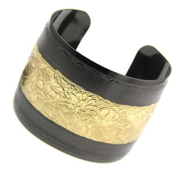 women’s silver wrap bracelets-1928 Jewelry Black & Gold Floral Cuff Bracelet