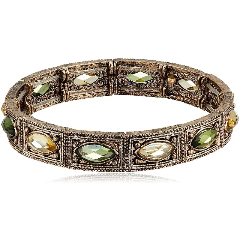 women’s symbolic bracelets-1928 Jewelry Brass Peridot Jonquil Stretch Bracelet