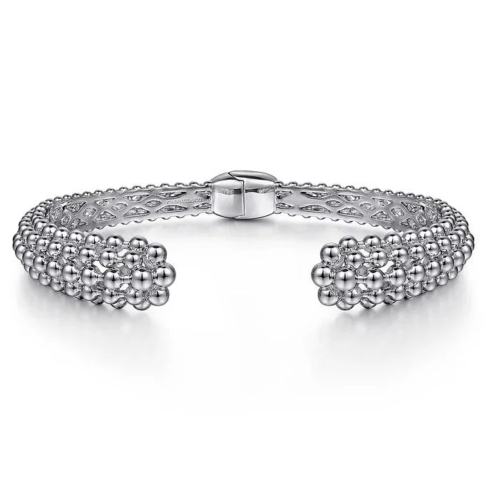 women’s bangle bracelets-Gabriel Sterling Silver Bujukan Beaded Open Hinge Cuff Bracelet