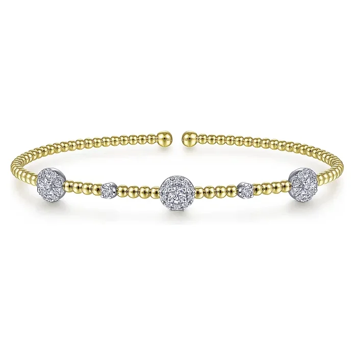 women’s cuff bangles-Gabriel 14K White-Yellow Gold Bujukan Beaded Diamond Cluster Station Bracelet