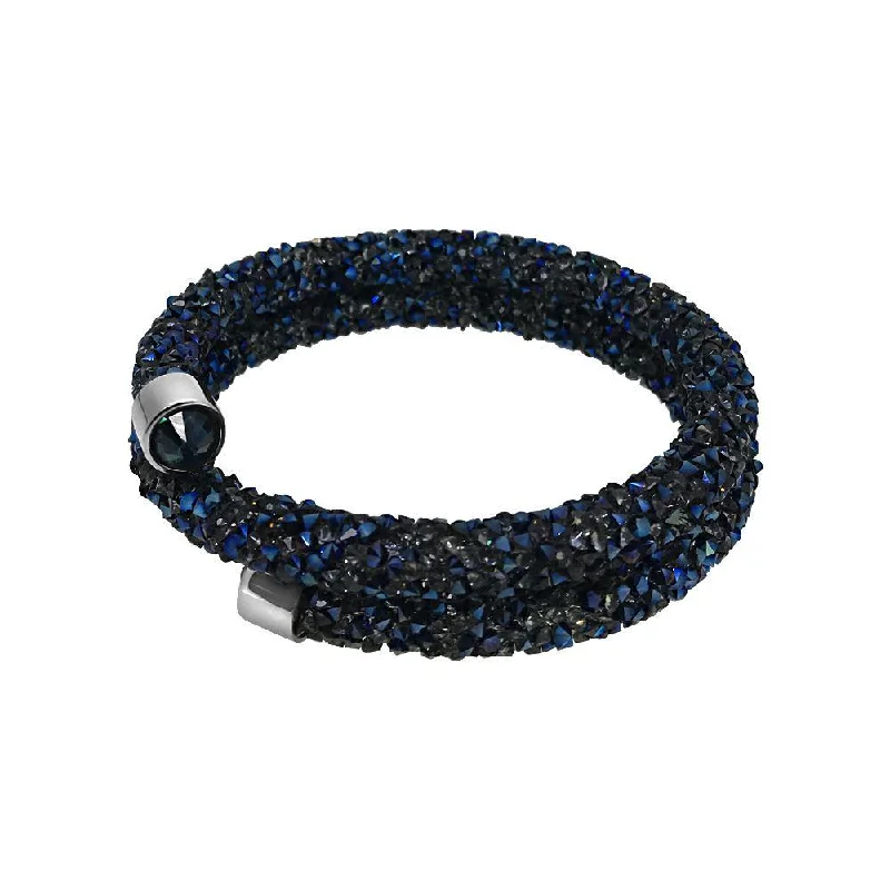 women’s designer bracelets-Double Wrap Blue Crystals Bling Bracelet