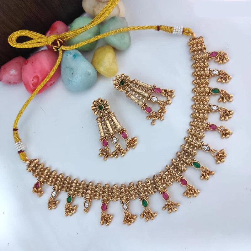 women’s diamond pendant necklaces-Heera Jewellers Gold Plated Pota Stone And Pearls Necklace Set