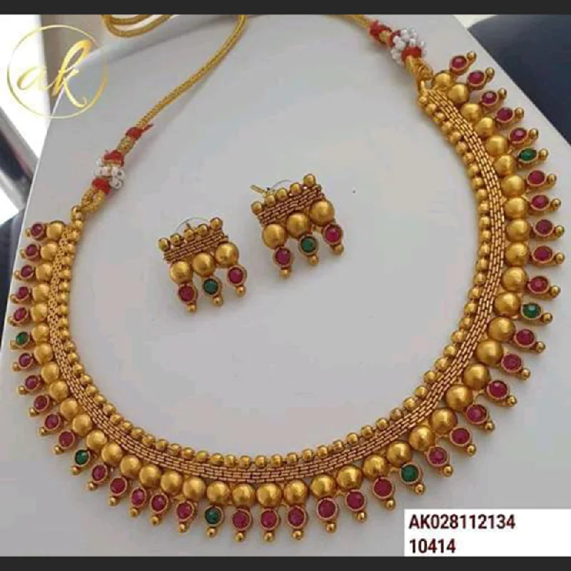 women’s ruby necklaces-Sai Fashion Gold Plated Pota Stone Necklace Set