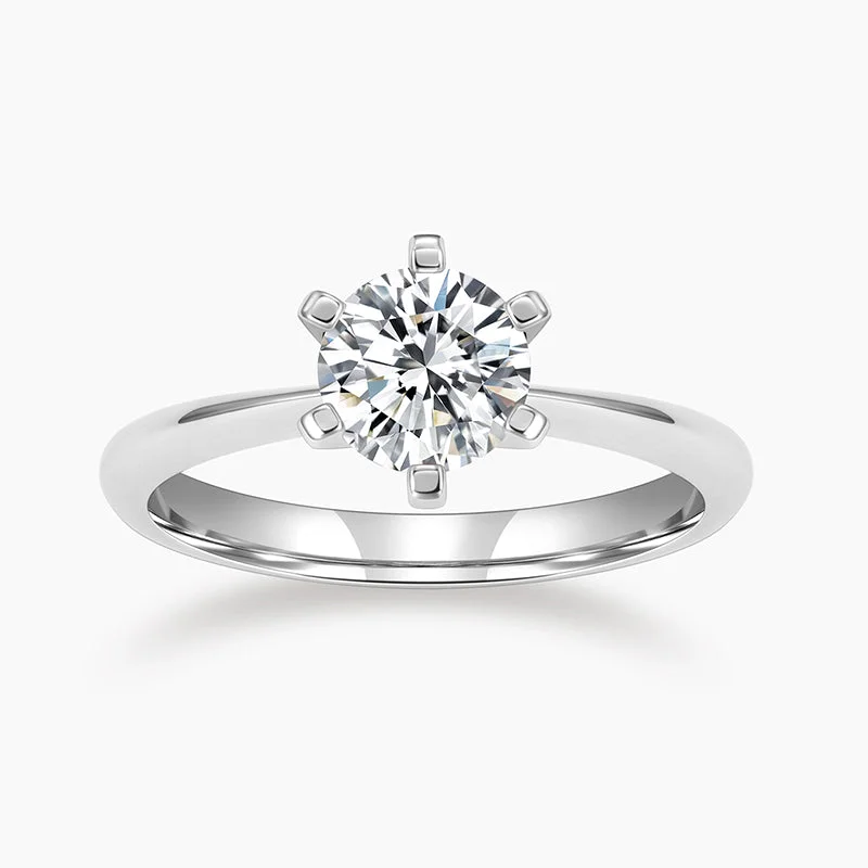 women’s unique engagement rings-Classic Six Prong Sterling Silver Wedding Ring