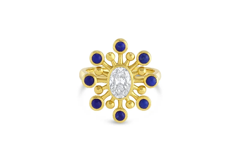 women’s clear diamond rings-Mazahri | Cosmos 18K Gold Ring w. Diamond & Lapis