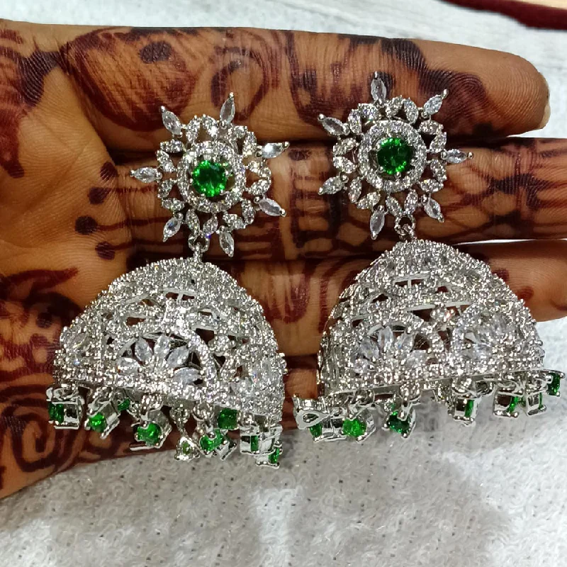 women’s bridal earrings-Kavita Art Silver Plated American Diamond Jhumki