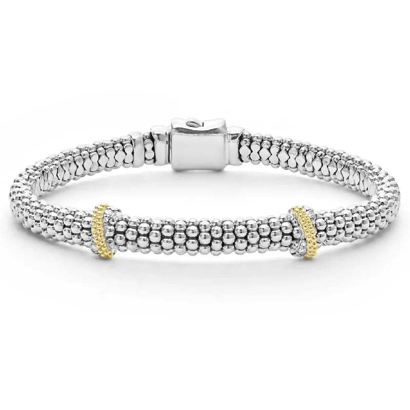 women’s adjustable bracelets-Lagos 18K and Sterling Silver Caviar Lux X-Station Diamond Bracelet