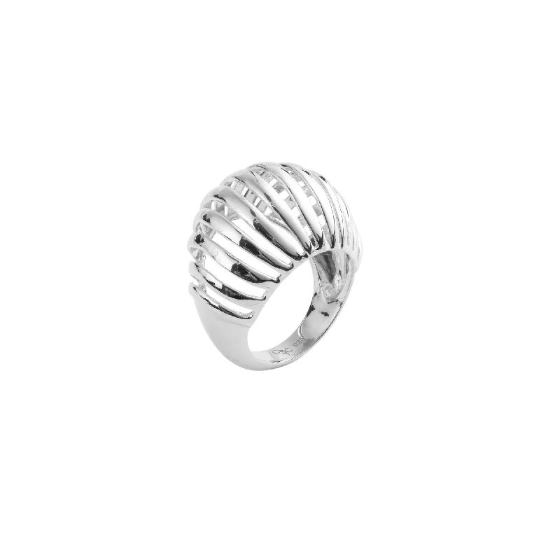 women’s cute rings-Ribbed VOID Silver Ring