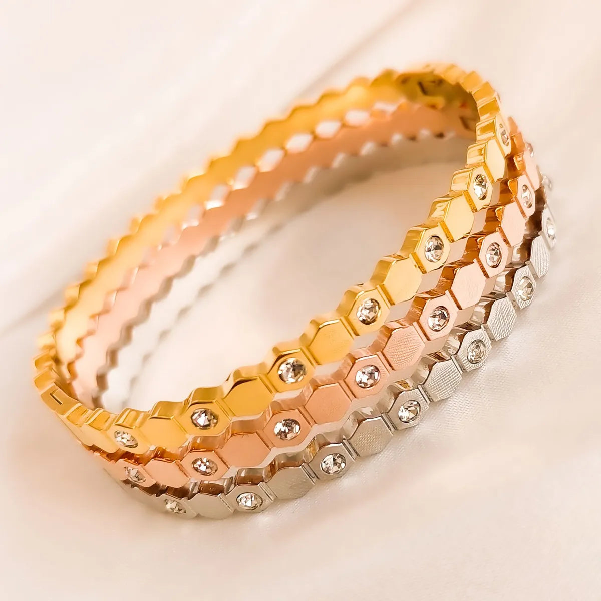 women’s charm bangles-Titanium Steel Vintage Style Solid Color Plating Inlay Rhinestones Bangle