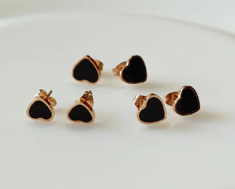 women’s gemstone stud earrings-Tarohi JewelsStainless Steel Rosegold Plated Three Pair Heart Shaped Earring-STNER 2560