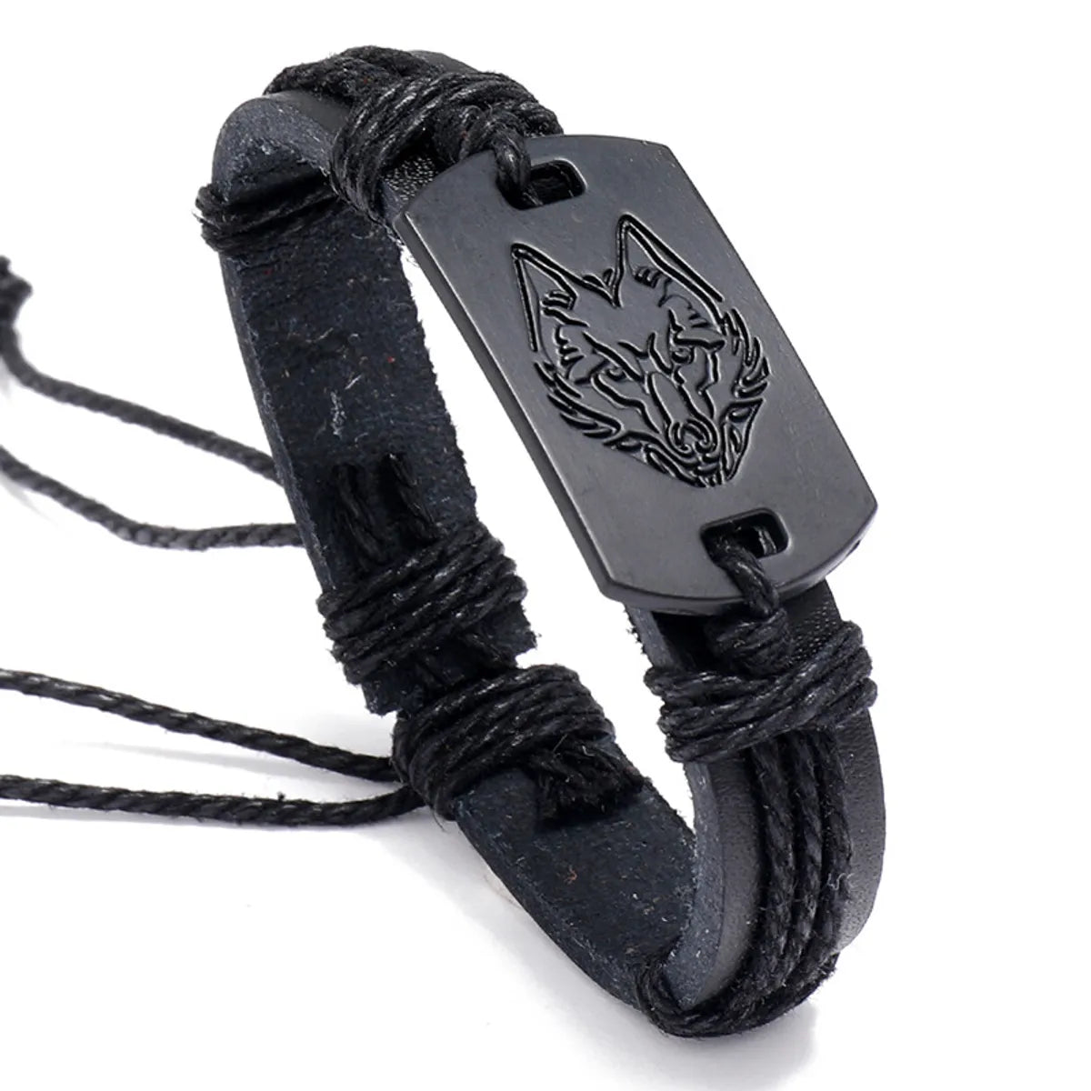 women’s gold bangle bracelets-Punk Style Men'S Leather Bracelet Black Wolf Head Multi-Layer Braided Bracelet