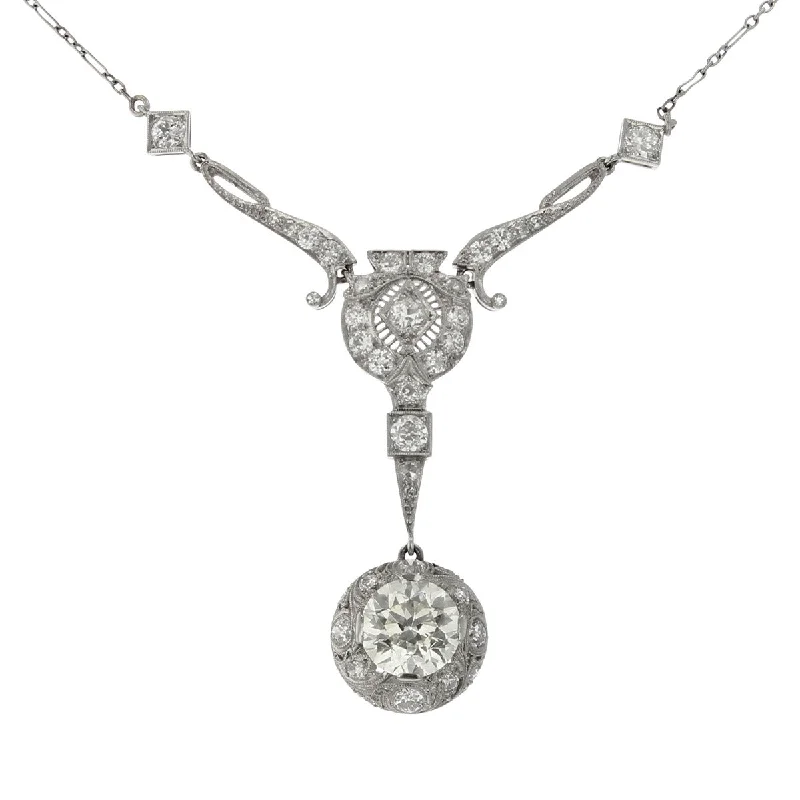 women’s minimalist gold necklaces-Art Deco Platinum Diamond Pendant Necklace