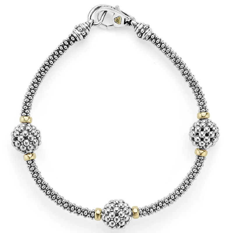 women’s friendship bracelets-Lagos 18K and Sterling Silver Caviar Station Bracelet