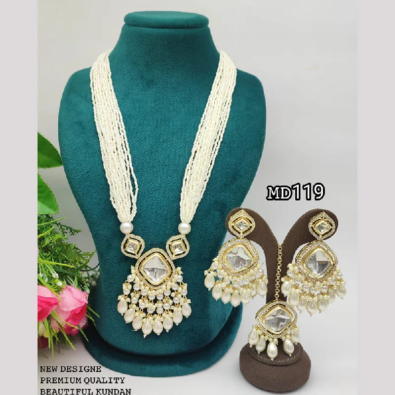 women’s classic gold necklaces-Manisha Jewellery Gold Plated Kundan Stone Long Necklace Set