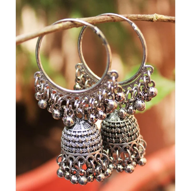 women’s heart-shaped earrings-H K Fashion Oxidised Plated Jhumki Earings