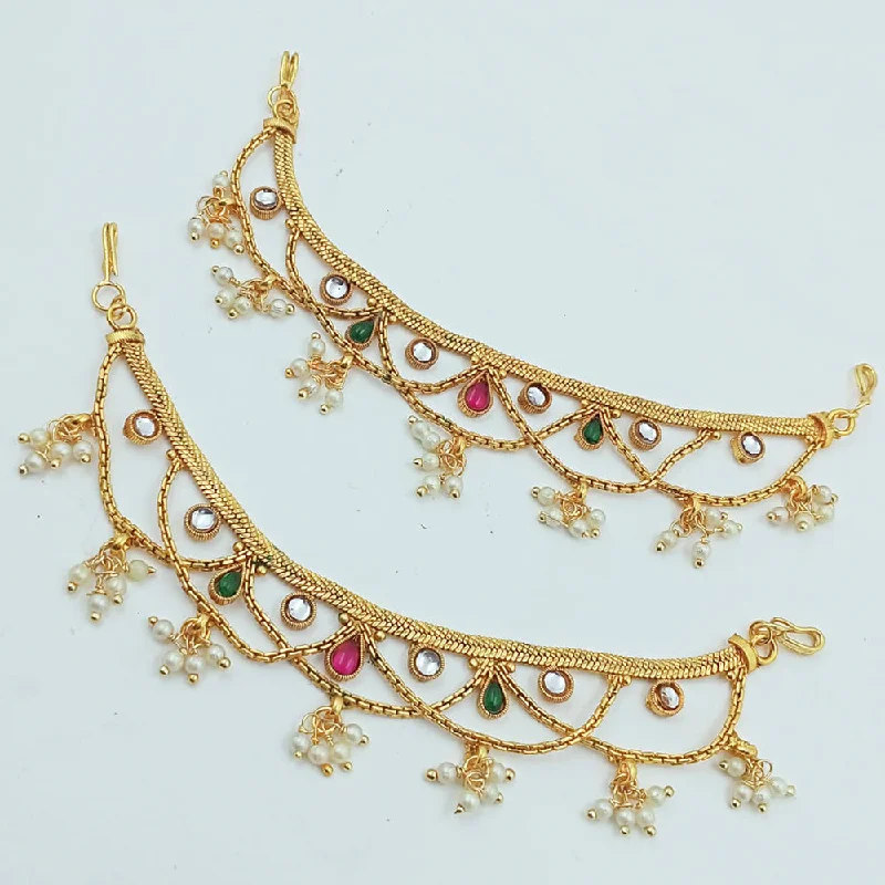 women’s textured earrings-Manisha Jewellery Gold Plated Kundan Stone Kan Chain