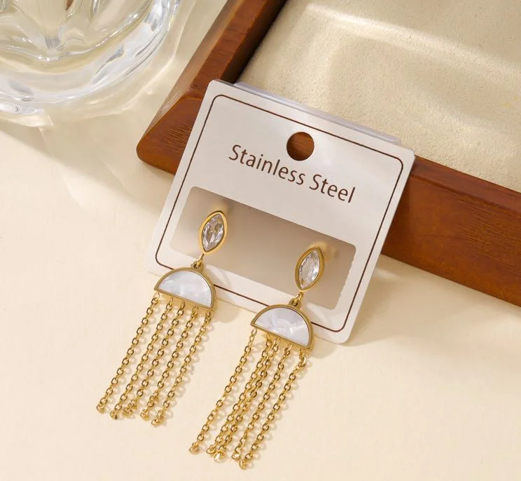 women’s gold earrings-Tarohi Jewels Stainless Steel White Shell Earring - STNER 5207