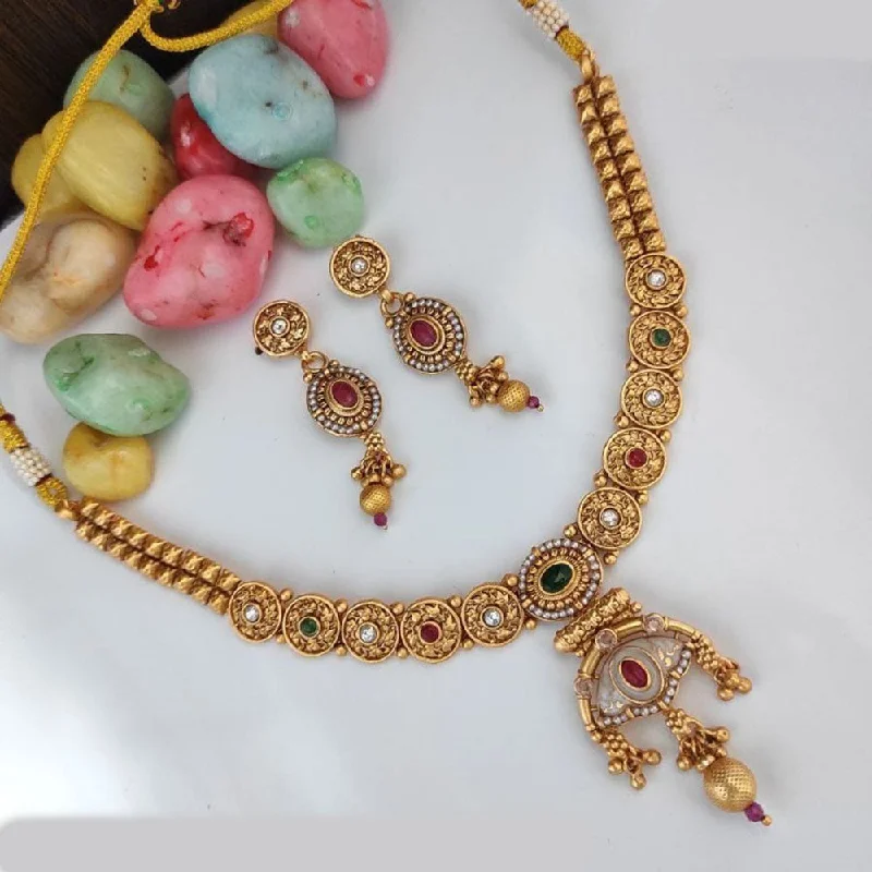 women’s charm necklaces-Heera Jewellers Gold Plated Pota Stone And  Meenakari Necklace Set