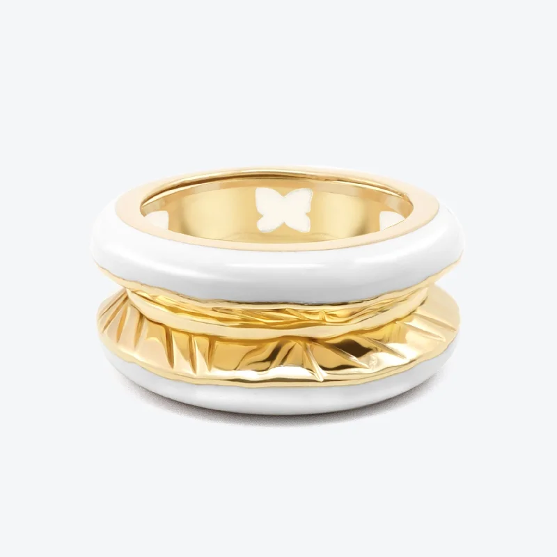 women’s anniversary rings-Antarctica Ring in 18K Gold w. Snow White Enamel