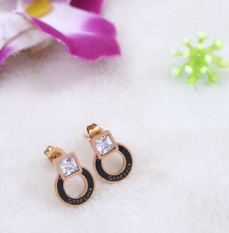 women’s wedding earrings-Tarohi Jewels Stainless Steel Rosegold Plated Minimalist Stud Earring- STNER 4055