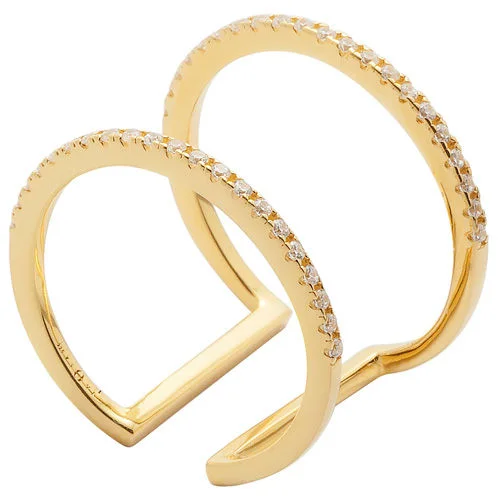 women’s bold rings-Gold Plated Ring w. Crystals