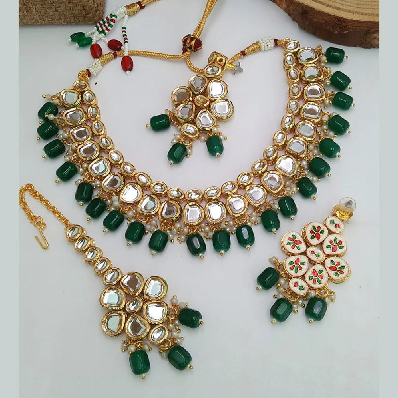 women’s vintage necklaces-Manisha Jewellery Kundan Stone & Beads Gold Plated Necklace Set