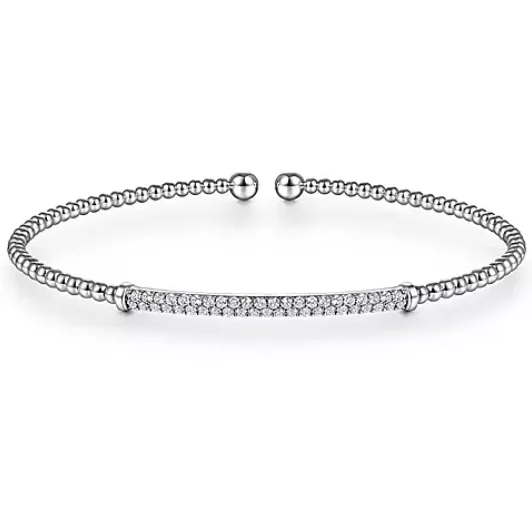 women’s bold bangles-Gabriel 14K White Gold Bujukan Beaded Diamond Bar Bracelet