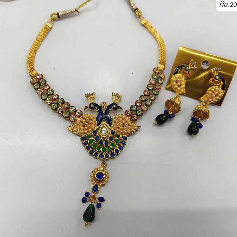 women’s diamond necklaces-Manisha Jewellery Gold Plated Austrian Stone Peacock Necklace Set