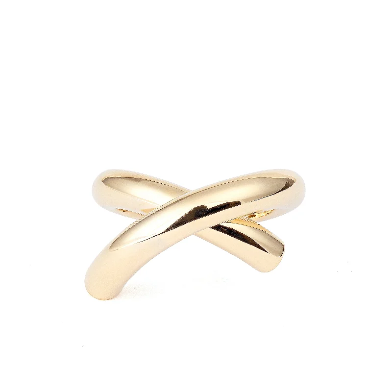 women’s elegant solitaire rings-Cross Loop Medium Plain 18K Gold Ring