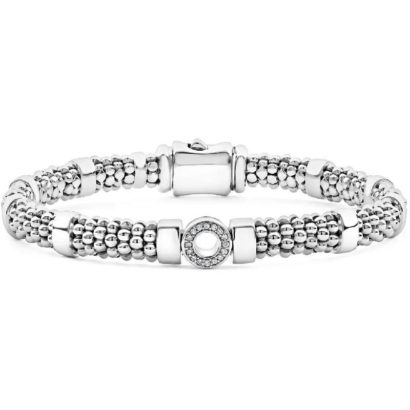 women’s symbolic bracelets-Lagos Sterling Silver Small Spark Caviar Diamond Circle 6mm Bracelet