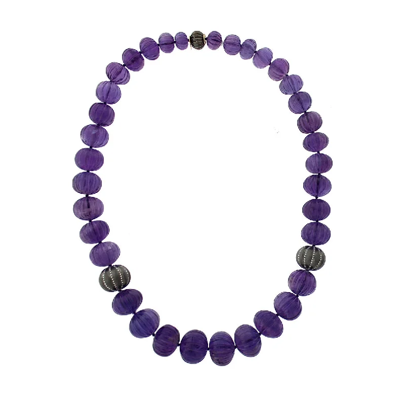 women’s silver statement necklaces-Amethyst and Diamond Melon necklace