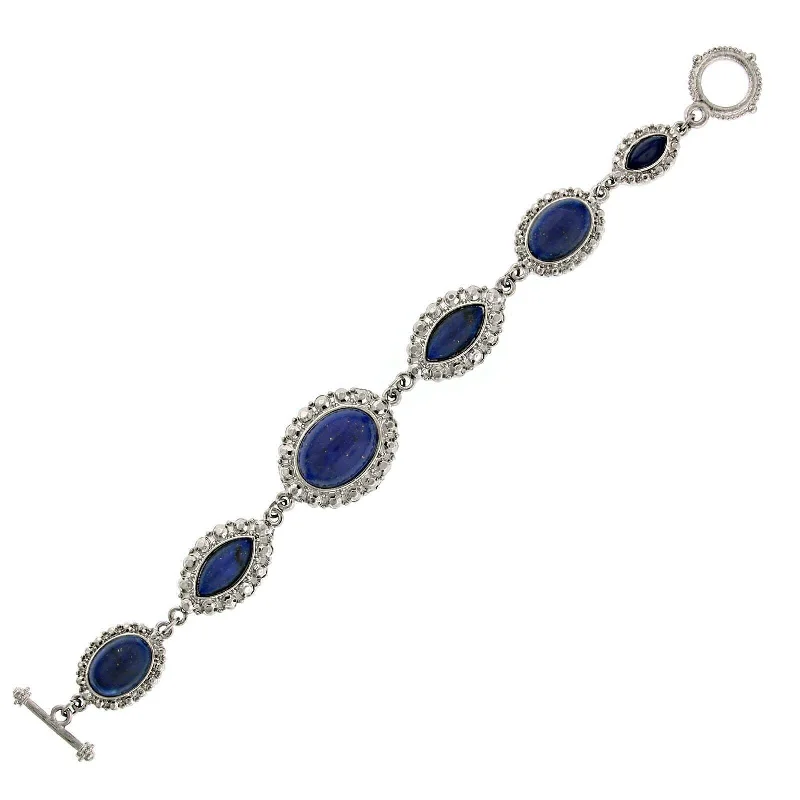 women’s infinity bangles-1928 Jewelry Blue Lapis Cabochon With Gold Stone Toggle Bracelet