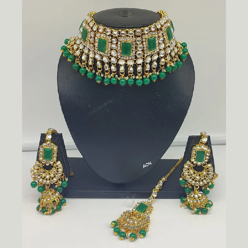 women’s pendant necklaces-Lucentarts Jewellery Kundan Stone Gold Plated Necklace Set