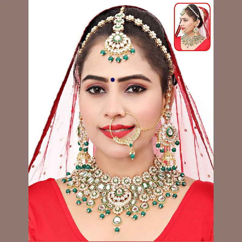 women’s twisted necklaces-The Fashion Jewels Gold Plated Kundan Semi Bridal Necklace Set