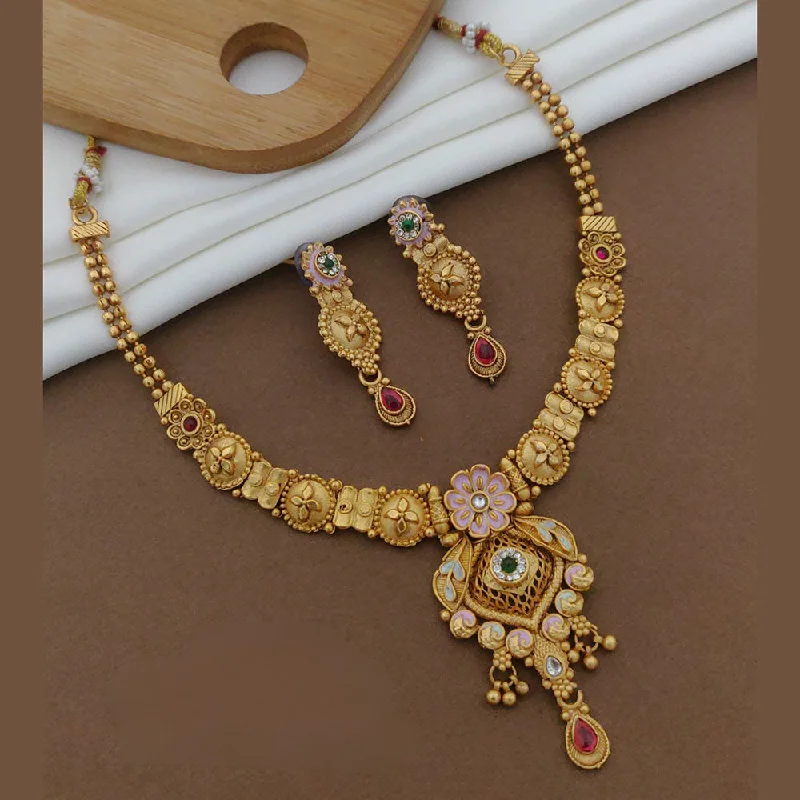 women’s birthstone necklaces-FS Collection Gold Plated Pota Stone Necklace Set