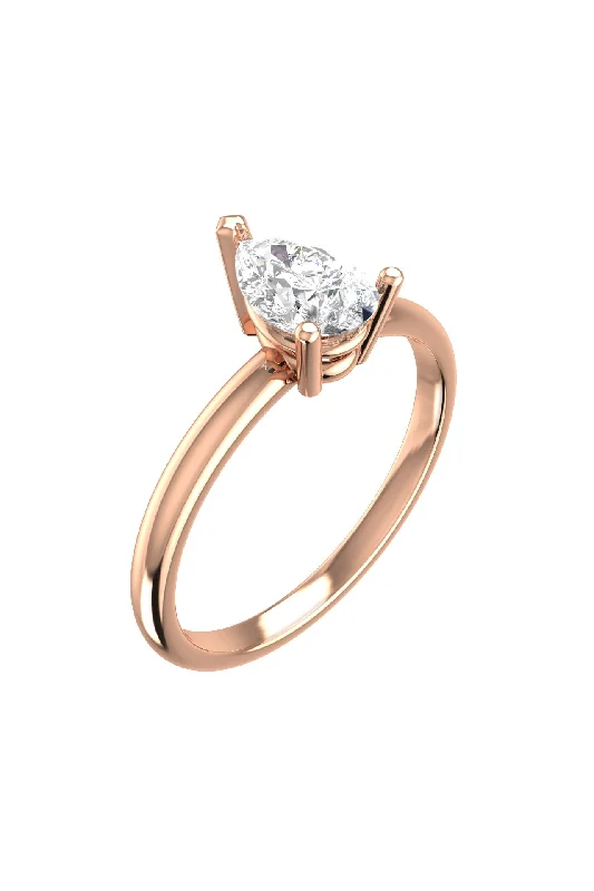 women’s gold gemstone rings-Solitaire Pear 18K Rose Gold Ring w. Lab-Grown Diamond