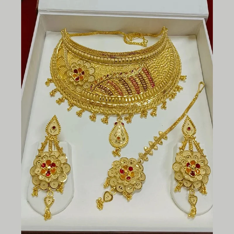 women’s fashion statement necklaces-Pari Art Jewellery Forming Gold Necklace Set