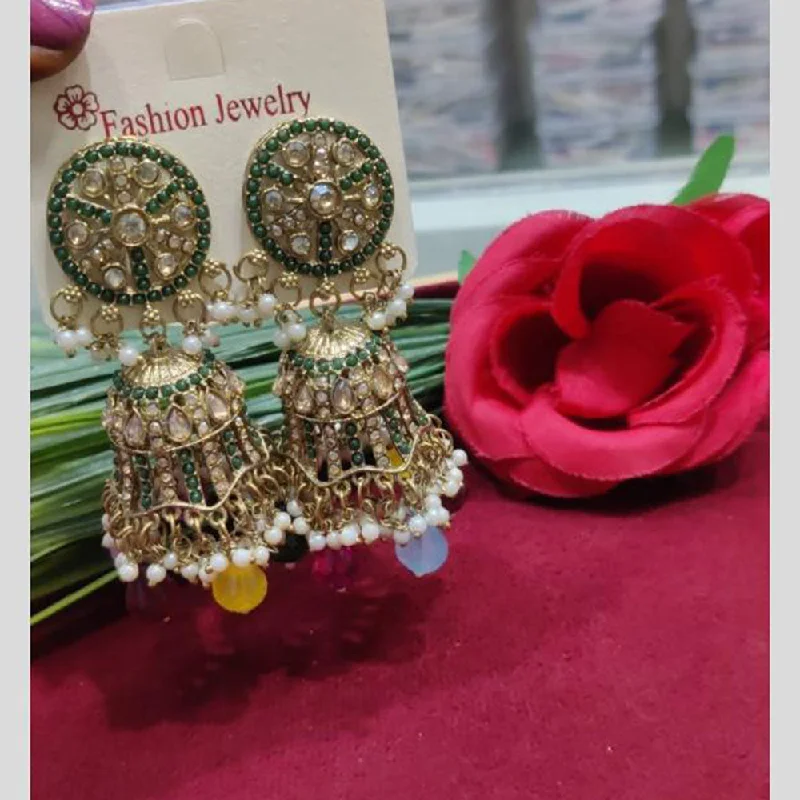 women’s adjustable earrings-SNERA Gold Plated Austrian Stone And Crystal Stone Pearls Jhumki