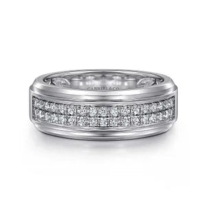 women’s vintage engagement rings-14K White Gold Diamond Mens Wedding Ring in Sand Blast Finish